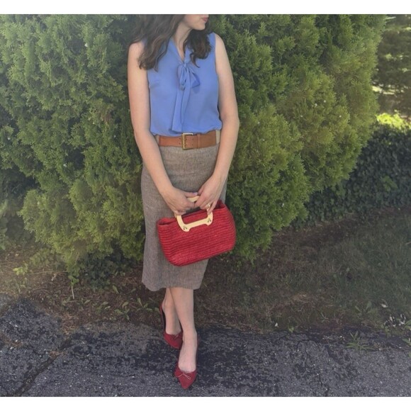 VTG Jennifer Moore Red Rattan Wicker Bag Classic - Picture 3 of 13